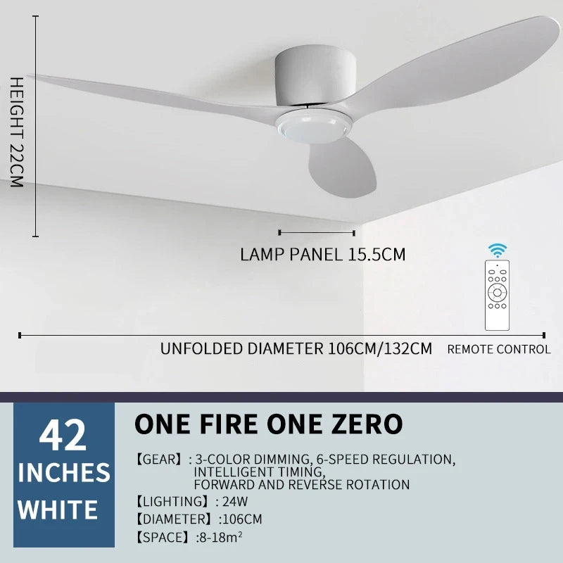 Modern Ceiling Fan with LED Light, DC Motor, Large Air Volume, Remote Control for Kitchen, Bedroom, Dining Room, Patio
