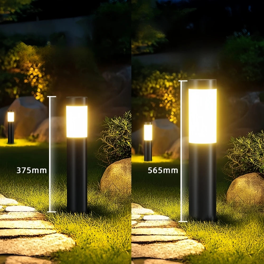 Solar Stainless Steel LED Modern Pathway Lights Upgraded Courtyard Outdoor Garden Cylindrical Lawn Light Outside Walkway Decor