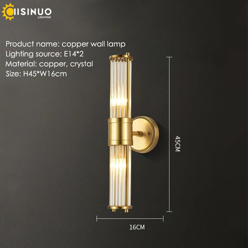 Copper Wall Sconce Light Indoor Wall Mount Lamp E14 Base Wall Fixture for Bedroom Living Room Balcony Hallway Decoration 96V240V