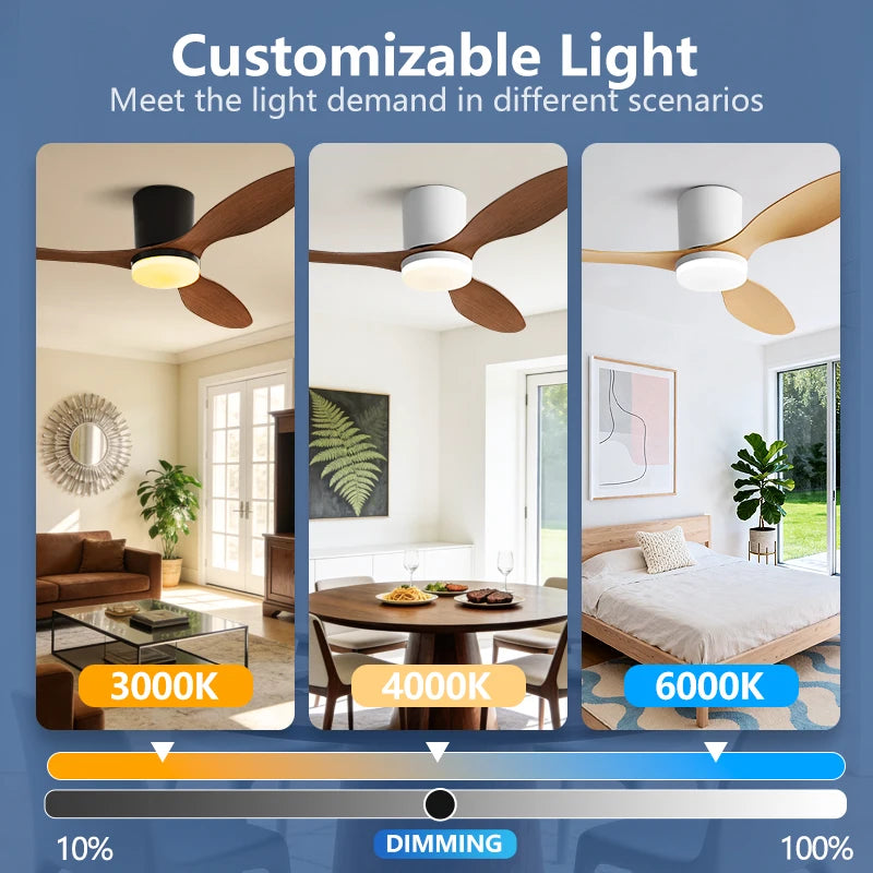 25/42/52inch Modern Ceiling Fan with LED Light APP Control DC motor Large Air Volume Simple Home Fan 110-230V