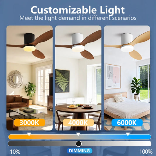 25/42/52inch Modern Ceiling Fan with LED Light APP Control DC motor Large Air Volume Simple Home Fan 110-230V