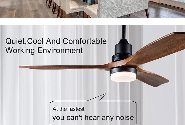 42/52 Inch Solid Wood Ceiling Fan, for Living Rooms, Bedrooms, Dining Rooms, and Study Rooms, with Remote Control Fan Lights