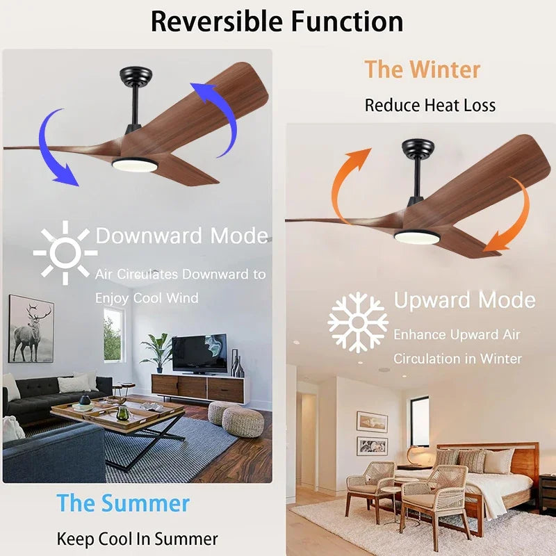 52 Inch Walnut Ceiling Fan, Remote Control with Adjustable Lights, 3 Fan Blades Reversible DC Motor Ceiling Fan, Decorative Fan