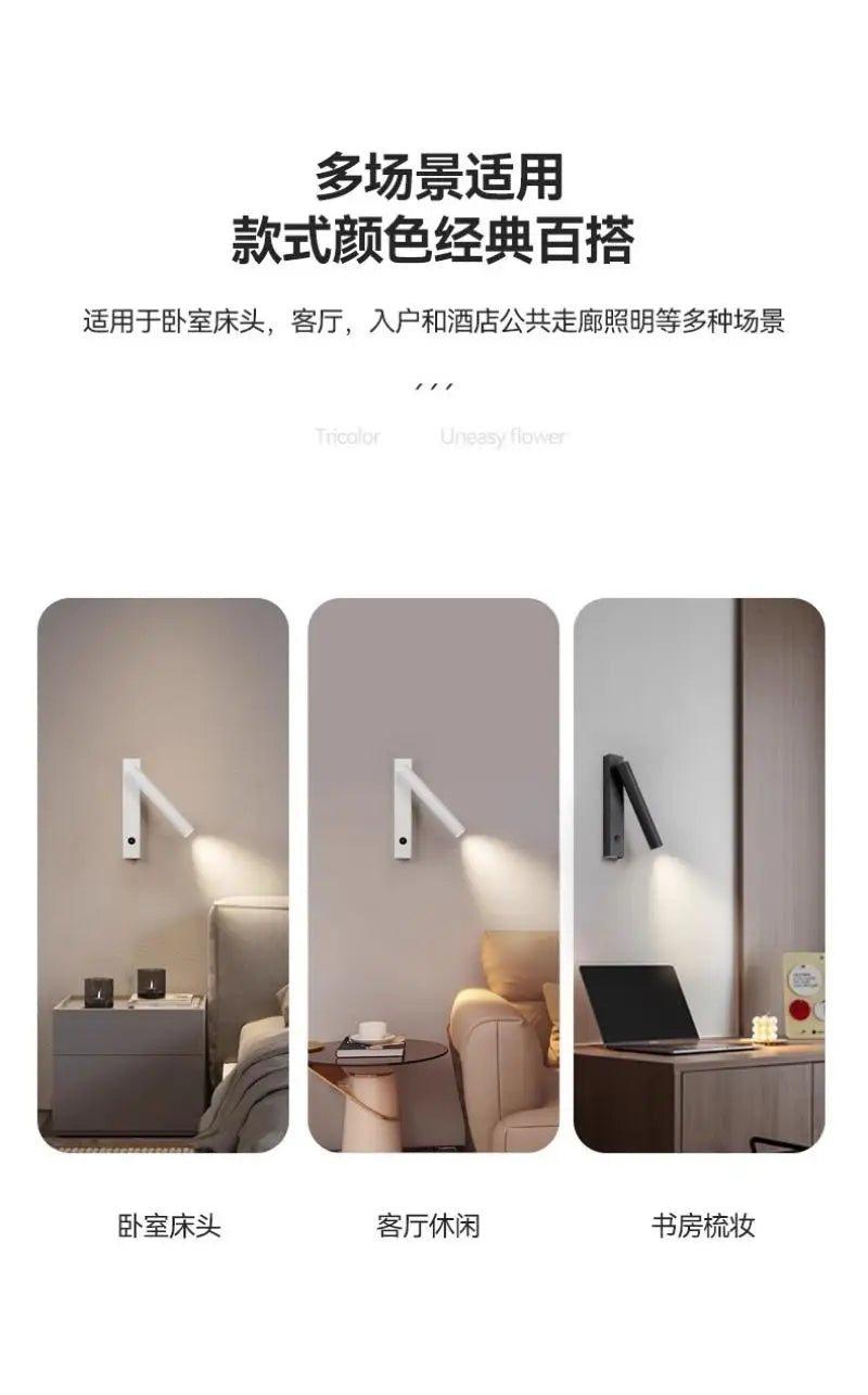 Minimalist Rotate Wall Sconce with Switch Home Decor Study Bedroom Bedside Reading Lamp Spotlight LED Adjustable Angle Wall Lamp