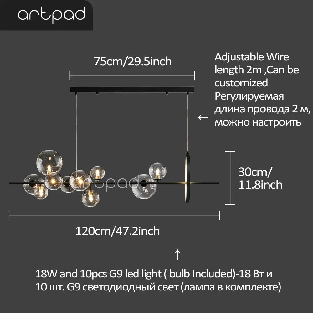 Artpad Black LED Chandelier Light Bubble Nordic Lights Pendant Led Lighting for Dining Room Hanging lights Fixture with G9 Bulb