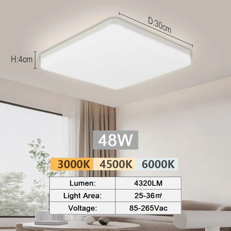 LED Ceiling Lamp 18-48W Flush Mount Fixture 3000K-6000K Daylight Modern Home Lighting for Bedroom  Living Room  Kitchen Hallway