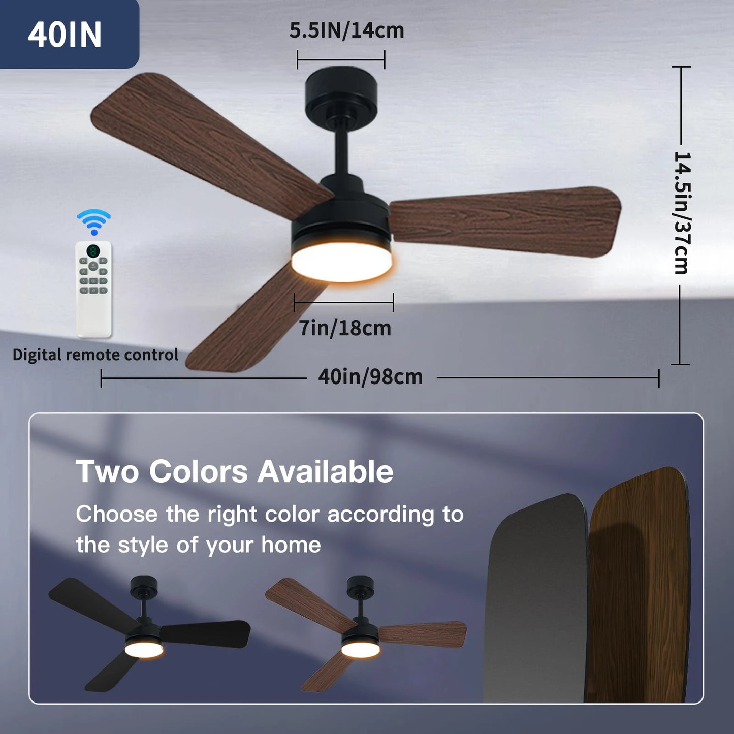 40 Inch Ceiling fan With Lights, For Living Rooms, Bedrooms, Dining Rooms, And Study Rooms, With Silent Remote Control Fan Light
