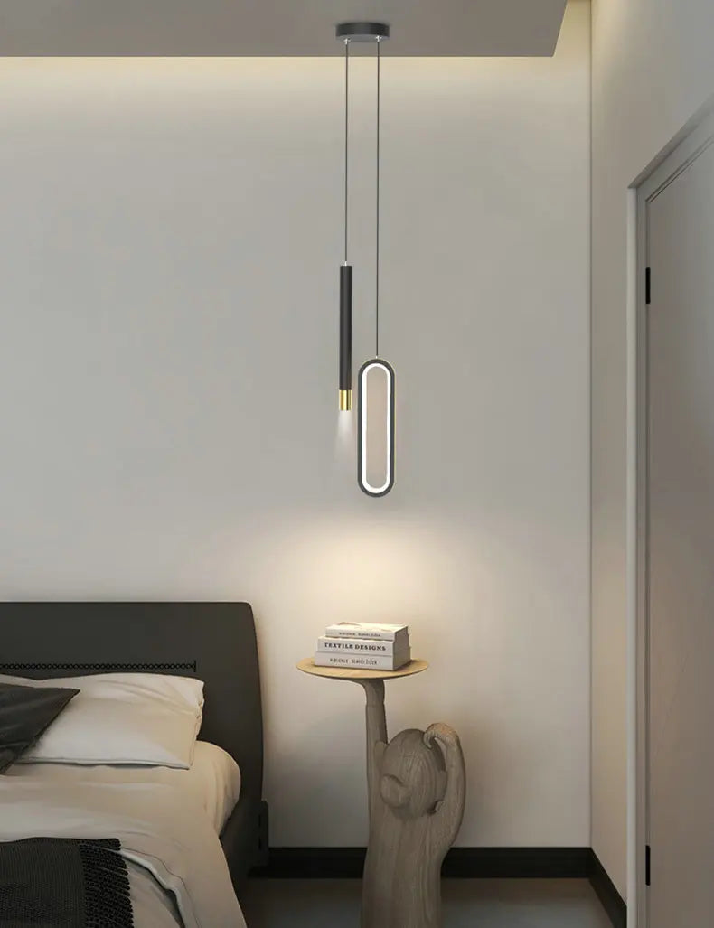 Modern Black Hanging Pendant Lamps For Bedroom Bedside Lighting AC 220V LED Black High Ceiling Suspended Light with Long Cable
