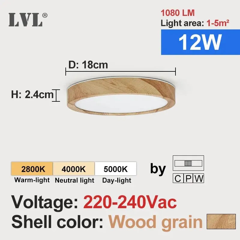LVL LED Ceiling Light Wood Grain 3 in 1 Lighting Colors Home Lighing Kitchen Bedroom Bathroom Round Flush Ceiling Lamp