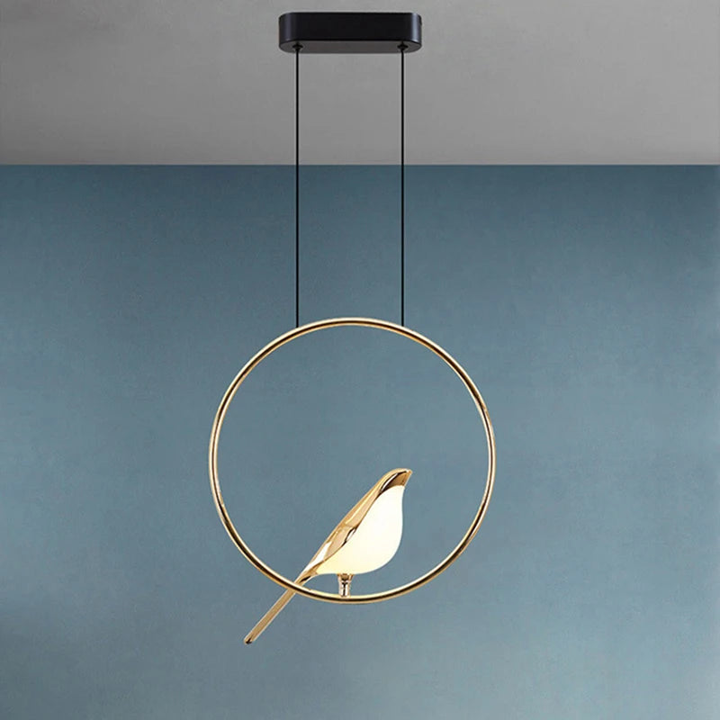 Modern Hotel Living Room Bird Ring Pendant Light Alloy Plating Body Aluminum Gold Ring Rotatable Hanging Lamp Bar Dining Lustres