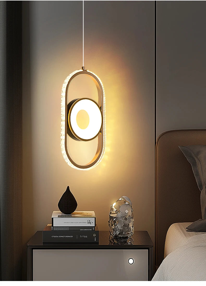 Modern Pendant Lamp Dining Room LED Crystal Design Gold Finish Minimalist Bedroom Bedside Lighting Chandelier for Home Decor