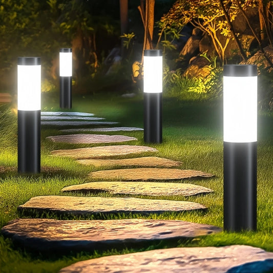 Solar Stainless Steel LED Modern Pathway Lights Upgraded Courtyard Outdoor Garden Cylindrical Lawn Light Outside Walkway Decor