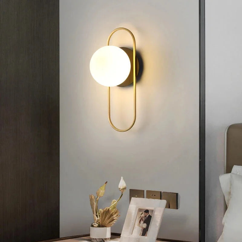 Frosted Glass Ball Indoor LED Wall Lamps with Plug Switch Black Gold G9 LED Wall Lights Wall Sconce for Corridor Aisle