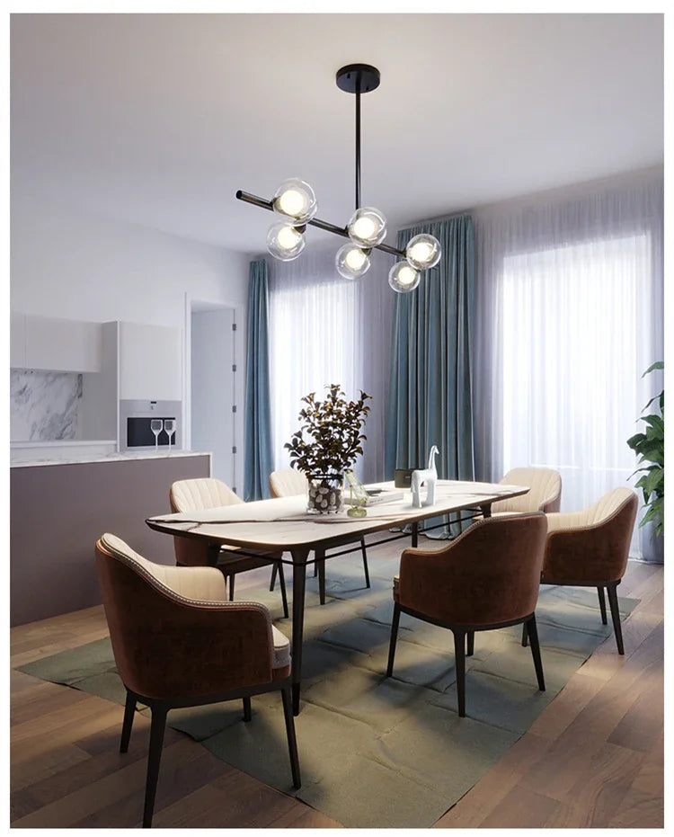 Modern 5/6 White Glass Balls Dining Room Chandelier for Kitchen Island Table Living Room Bedroom Suspension Lamp LED Lighting