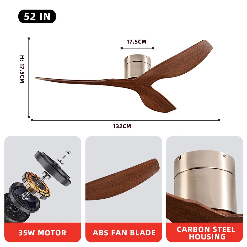 FUMANJIA 45/52" Industrial Retro Ceiling Fan, Ideal for Living/Dining Areas, Home & Office - 6 - Speed Silent DC Inverter Motor