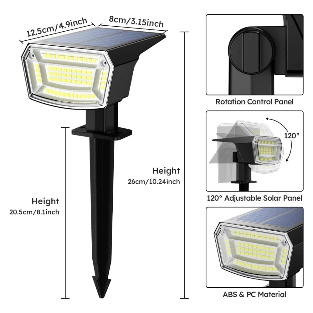 Solar Spot Lights Outdoor 59LED 2-in-1 Solar Landscape Spotlights IP65 Waterproof Solar Powered Flood Wall Lights for Outside