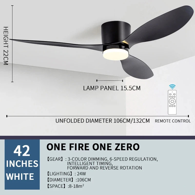 Modern Ceiling Fan with LED Light, DC Motor, Large Air Volume, Remote Control for Kitchen, Bedroom, Dining Room, Patio