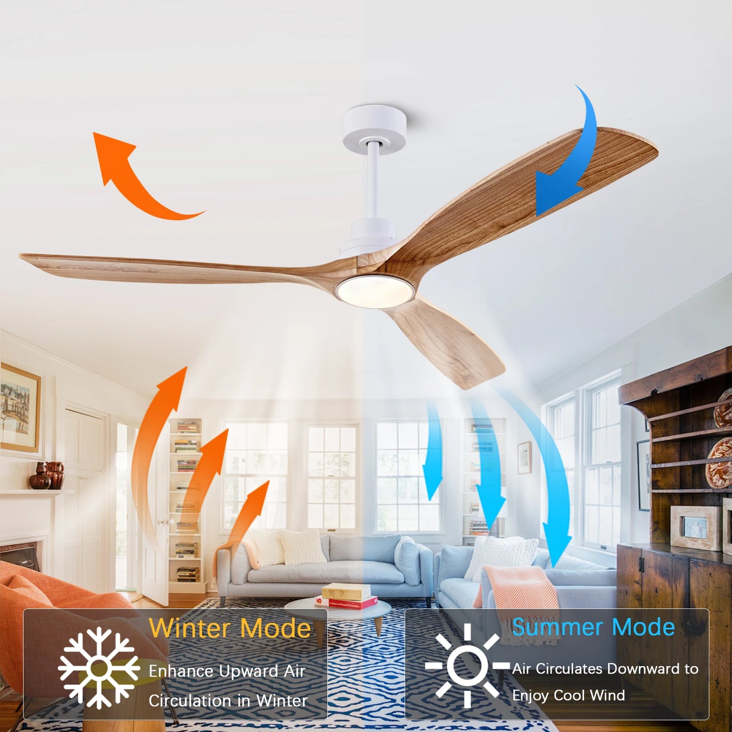 42 52 60 Inch Natural Wood Ceiling Fan with Lights Remote Control Quiet DC Motor Ventiladores De Techofor 85-265V Ceiling Fans