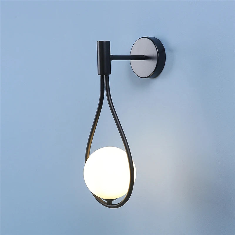 Nordic Simple Glass Ball Wall Lamps Modern Iron Water Drop Wall Lamp LED Decorative Lighting Fixtures of Living Room Bedroom G9
