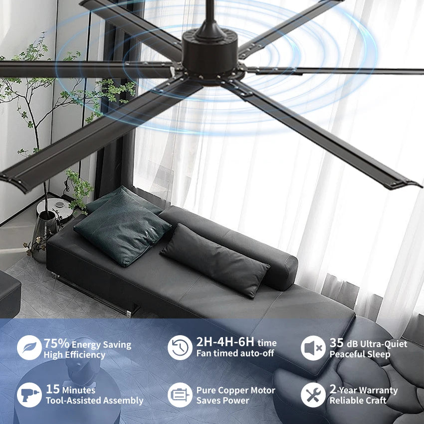 FUMANJIA 72Inch Ceiling Fan - DC Motor&Remote Control, 6-Speed Adjustment, Aluminum Blade, Reversible Function for Commercial