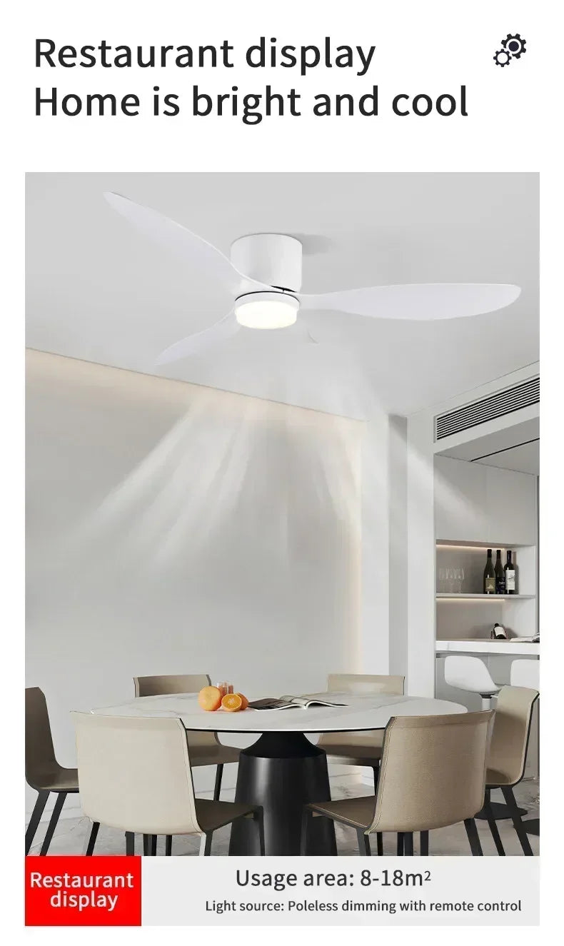 Modern Ceiling Fan, LED Light, DC Motor, High Air Volume Remote Control, Kitchen, Bedroom, Dining Room, Terrace, Pendant Light