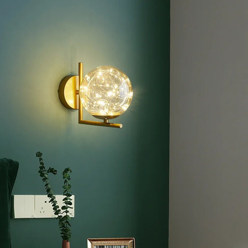 Nordic Wall Lamp Bedroom Bedside Light Warm Romantic LED Lights Luxury Living Room Modern Sconce Starry Background Lighting