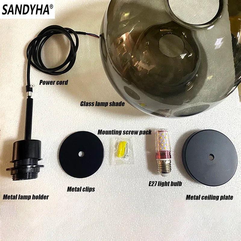 Glass Led Ceiling Chandelier E27 Black Pendant Lamp For Living Room Dining Table Kitchen Bedroom Modern Gray Art Hanging Light