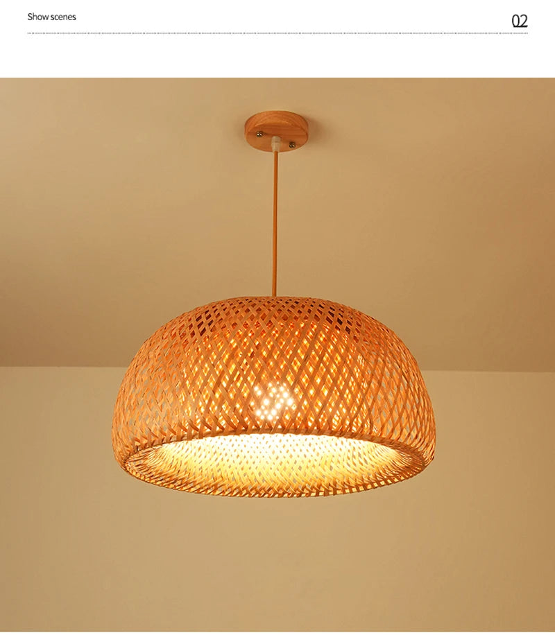 Hand Knitted Chinese Style Weaving Hanging Lamps 18/19/30cm Restaurant Home Decor Lighting Fixtures Bamboo Pendant Lamp