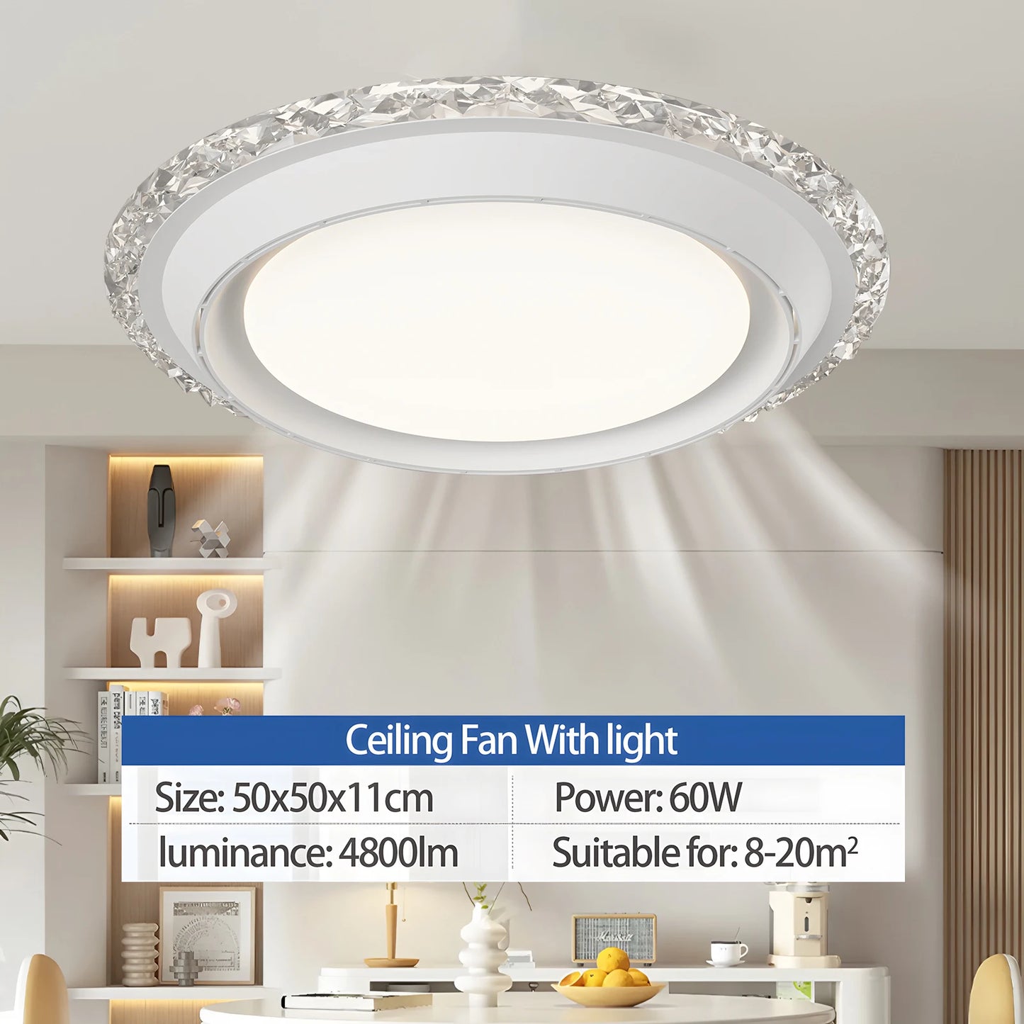 Bladeless Ceiling Fan with Light Remote Control Level 6 Wind Speed Noiseless Electric Fan Invisible Fan for Bedroom Study Room