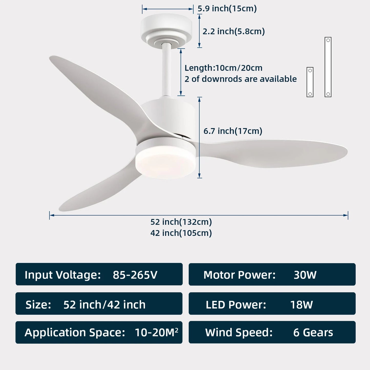 IRALAN Ceiling Fan LED Lighting Cool Home Ventilation Electric Fan Smart Large 6-speed Silent and Timer Ceiling Fan with Light