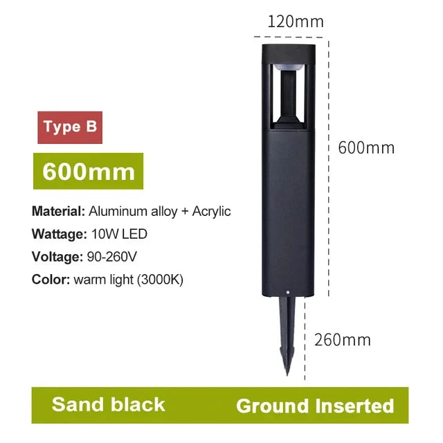 LED Bollard Landscape Light Outdoor Black Garden Pathway Lighting Fixtures Floor Lawn Lamp for Pillar Driveway Patio Yard Decora