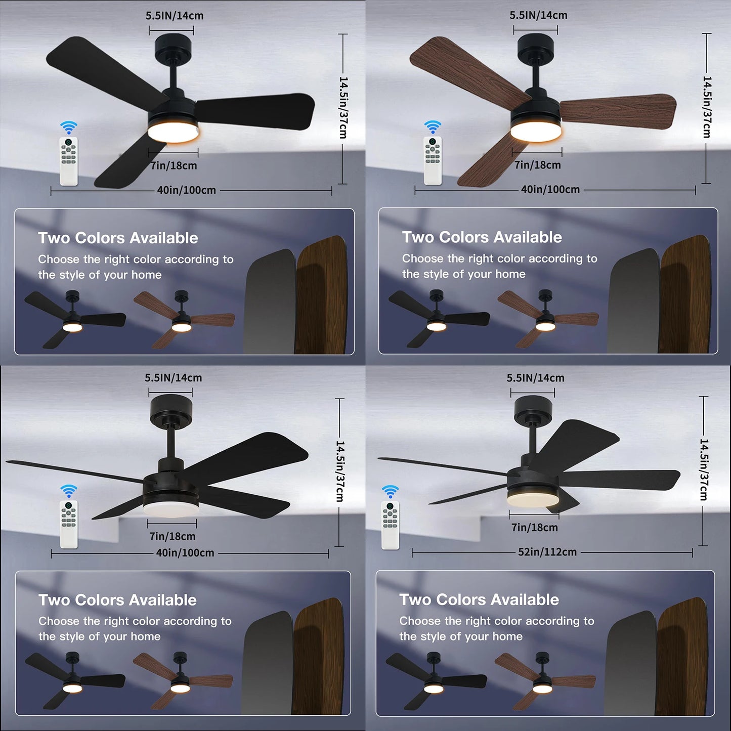 40 Inch Ceiling fan With Lights, For Living Rooms, Bedrooms, Dining Rooms, And Study Rooms, With Silent Remote Control Fan Light