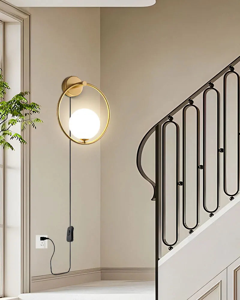 Frosted Glass Ball Indoor LED Wall Lamps with Plug Switch Black Gold G9 LED Wall Lights Wall Sconce for Corridor Aisle
