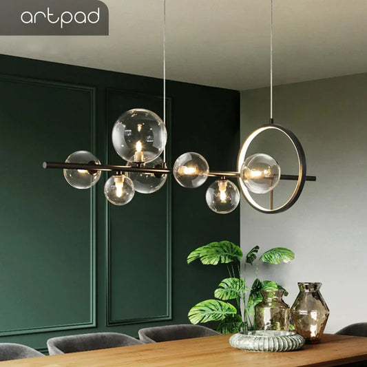 Artpad Black LED Chandelier Light Bubble Nordic Lights Pendant Led Lighting for Dining Room Hanging lights Fixture with G9 Bulb