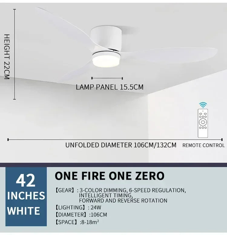 Modern Ceiling Fan, LED Light, DC Motor, High Air Volume Remote Control, Kitchen, Bedroom, Dining Room, Terrace, Pendant Light