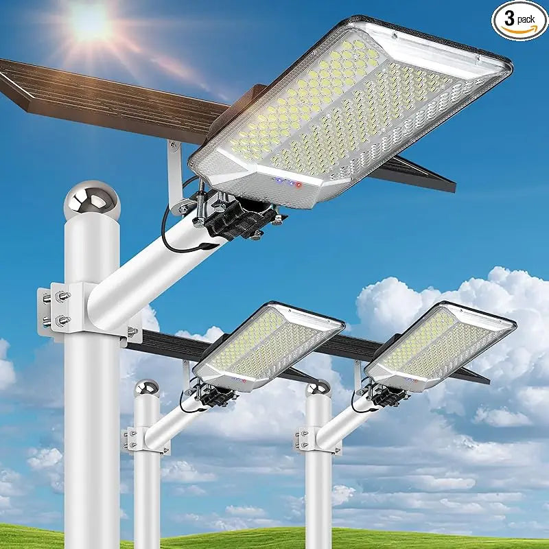 3pcs 1000W Solar Street Lamps,Outdoor IP67 Dusk to Dawn High Power Solar Powered Road Light,for Garden/Parking-Lot/Driveway/Yard
