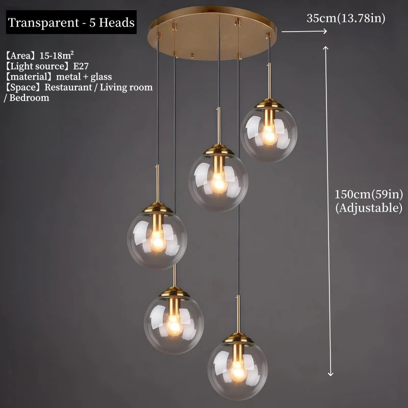 Modern Luxury Metal Chandelier Nordic Creative LED Glass Pendant Lamp Living Room Dining Room Bedside Simple Small Hanging Lamp