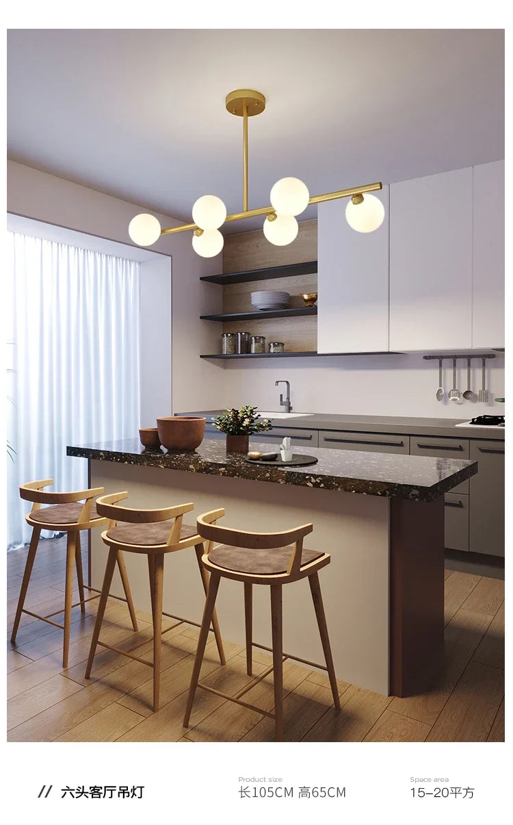 Modern 5/6 White Glass Balls Dining Room Chandelier for Kitchen Island Table Living Room Bedroom Suspension Lamp LED Lighting