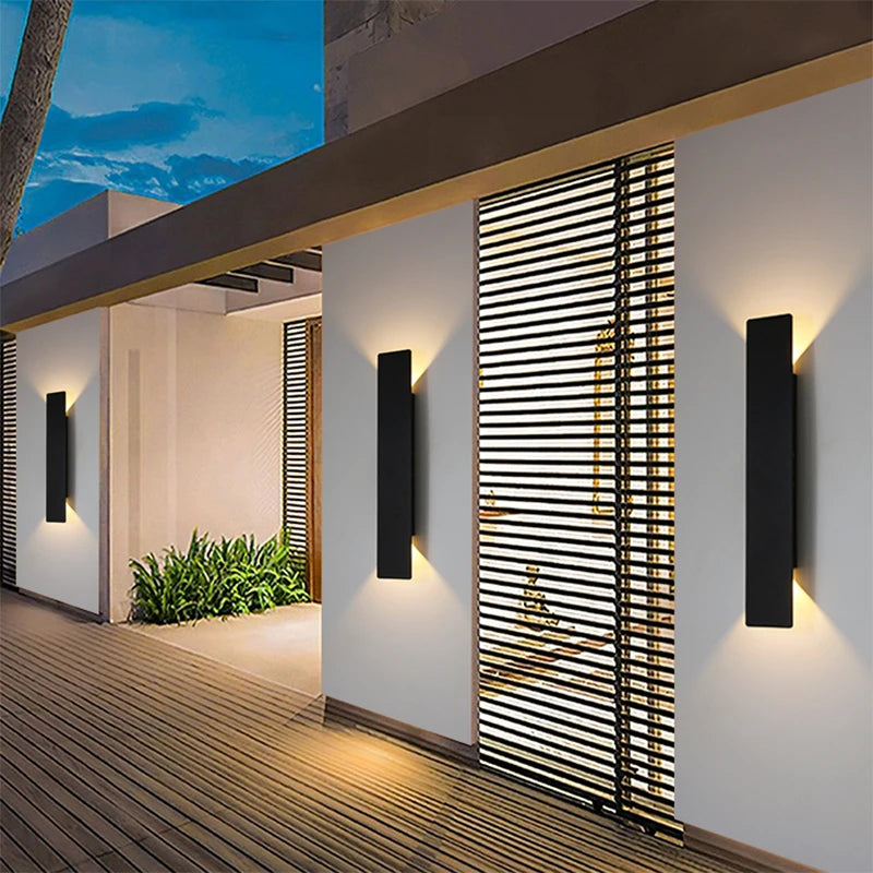 Outdoor Waterproof Wall Lamps Strip Aluminum Wall Lights 18W LED Black Wall Lamp Bedroom Exterior Outdoor Lighting Fixtures