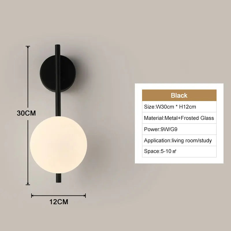 Frosted Glass Ball Indoor LED Wall Lamps with Plug Switch Black Gold G9 LED Wall Lights Wall Sconce for Corridor Aisle