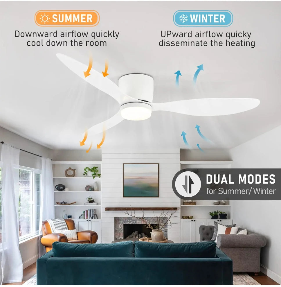 Modern Ceiling Fan with LED Light, DC Motor, Large Air Volume, Remote Control for Kitchen, Bedroom, Dining Room, Patio
