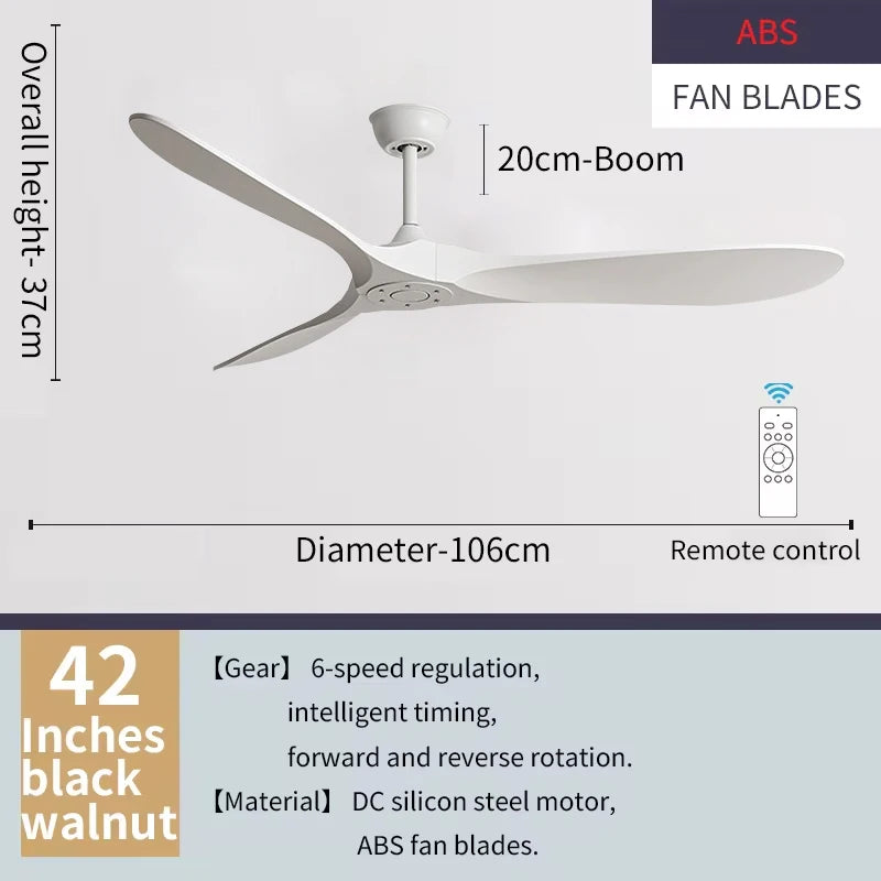 Modern Nordic retro high airflow ceiling fan with remote control for unlit living and dining room pendant lights