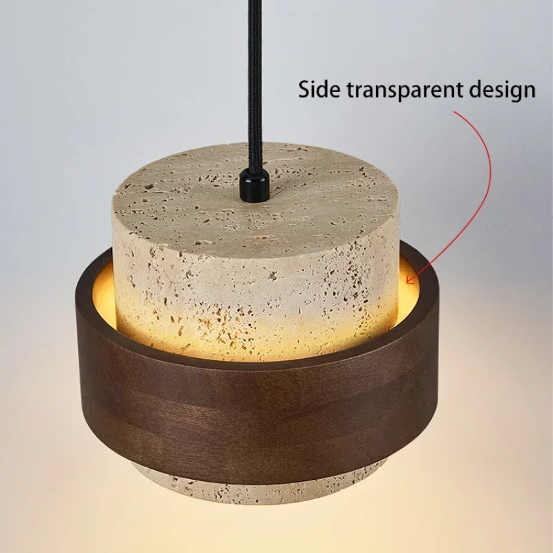 Led Pendant Lamp Bedroom Beside Chandelier Small Stone Light Wood Walnut Color Hanging Lighting Fixture Retro Bar Restaurant