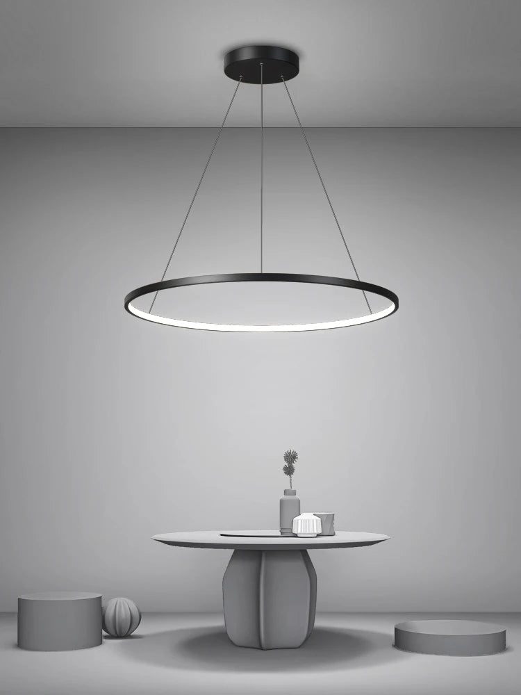 Nordic Ring Led Chandelier Lighting Aluminium Circle Lustre Dinning Room Pendant Lamp Black White Gold Frame Led Lamp Fixtures