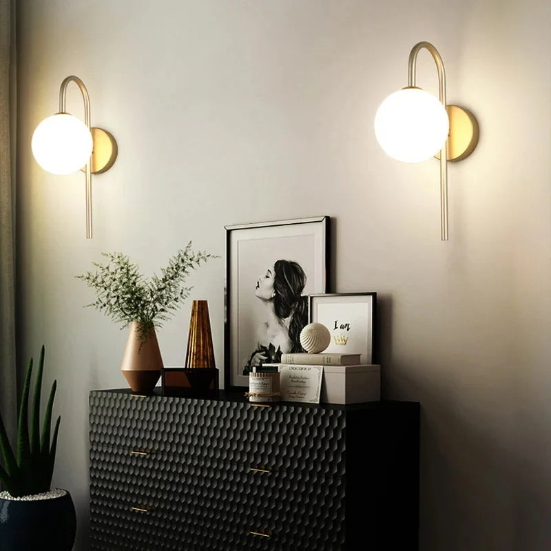 Frosted Glass Ball Indoor LED Wall Lamps with Plug Switch Black Gold G9 LED Wall Lights Wall Sconce for Corridor Aisle