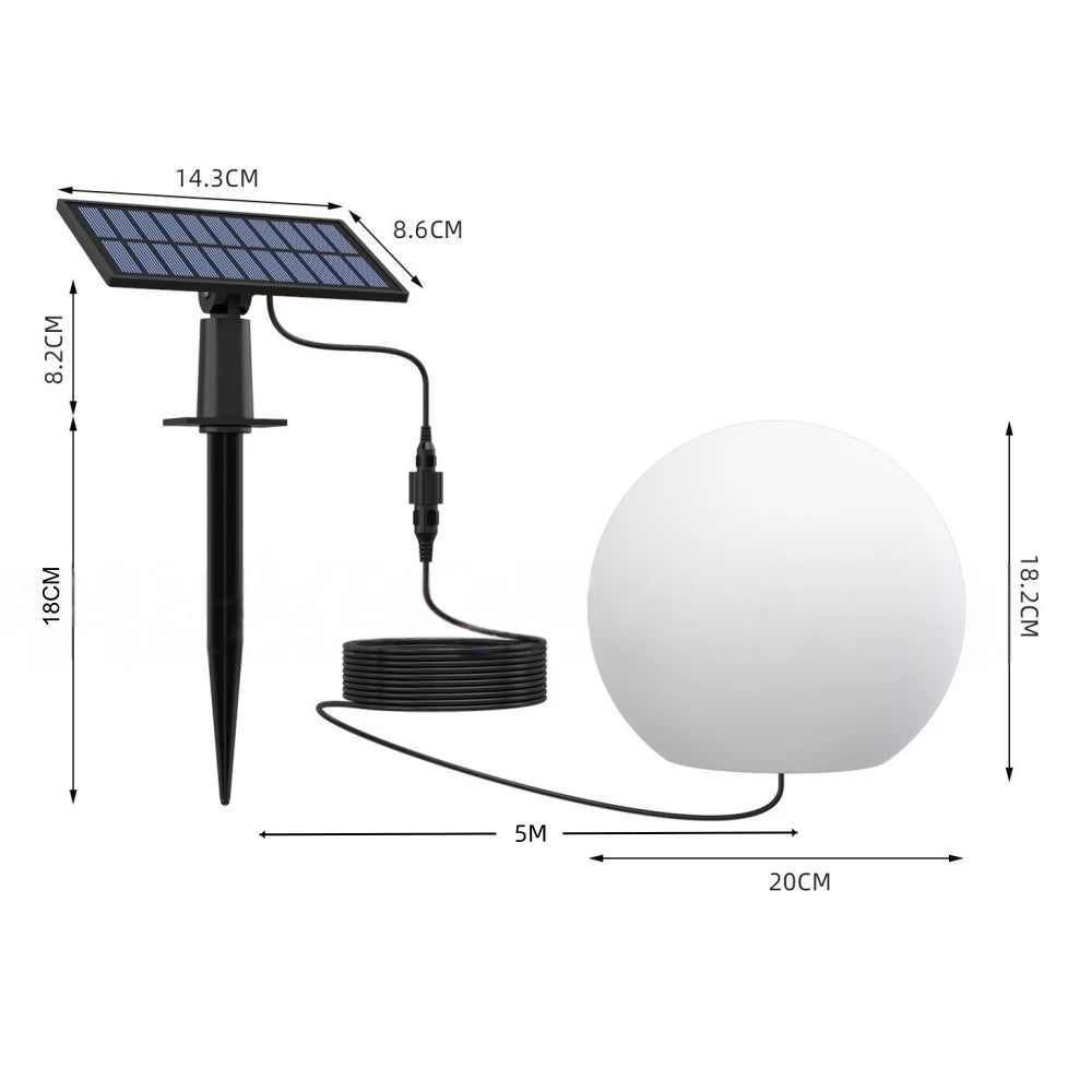 LED Ball Light Solar Rechargeable Globe Light Waterproof Outdoor Garden RGB Lamp for Patio Pool Yard Bar Party Decor Lighting