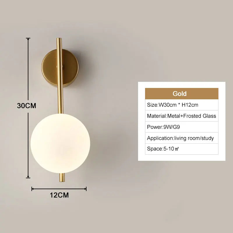 Frosted Glass Ball Indoor LED Wall Lamps with Plug Switch Black Gold G9 LED Wall Lights Wall Sconce for Corridor Aisle