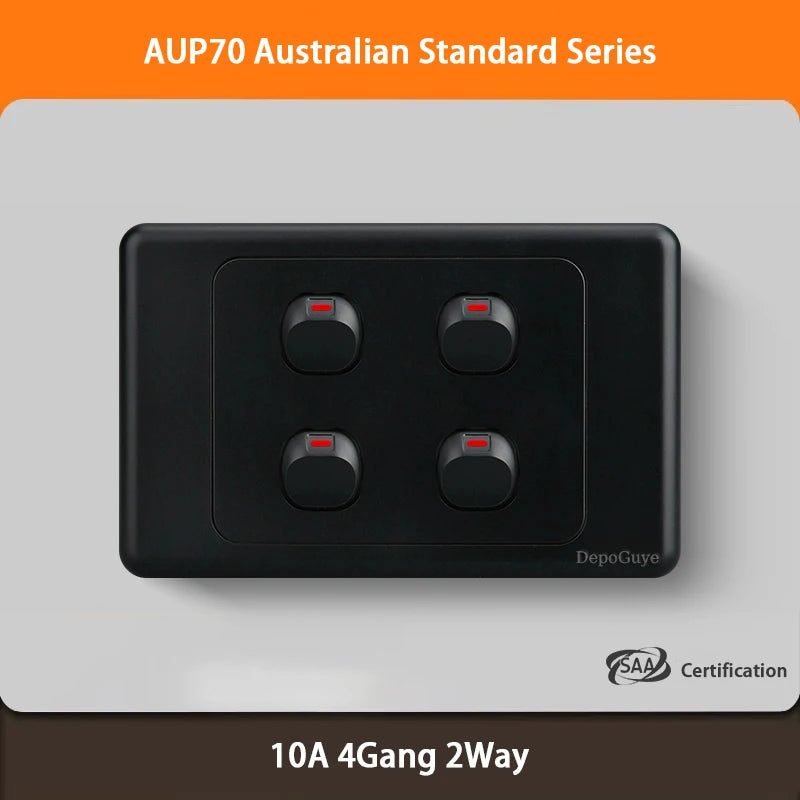 Black Australian Standard USB C Wall Dual Socket with 1/2/3Gang Switch,AU Plug Adapter Mobile Phone Charging Power 10A Outlet