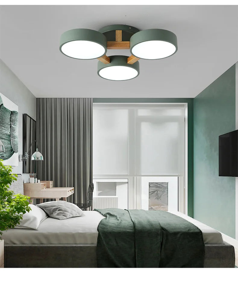 Nordic Style Personalized Macaron Ins Chandelier Bedroom Ceiling Decoration Lamp Modern Minimalist Wood Art Living Room Led Lamp