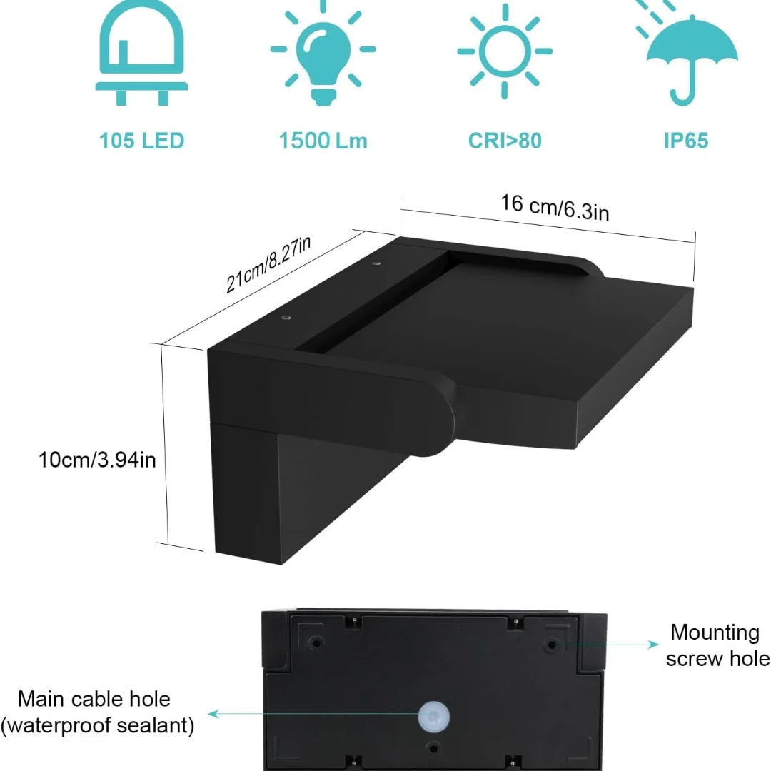 24W LED Outdoor Wall Light 1500LM IP65 Waterproof Wall Lamp Motion Sensor Outdoor Lighting Porch Lights Balcony Garden Lights